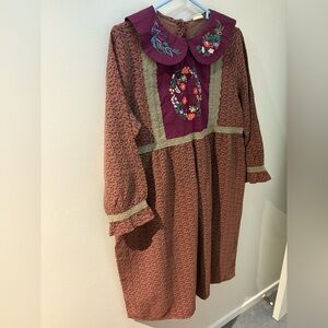 Floral Embroidered Dress with Purple Accents